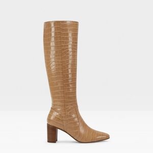 MARC FISHER Revely Tall Knee High Camel Tan Moc Croc Heeled Boots 6 M